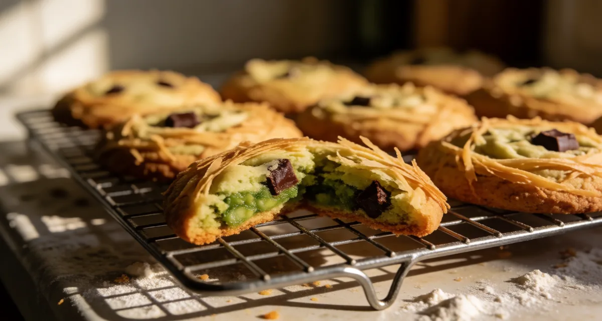 Dubai Chocolate Cookies Recipe (Pistachio-Stuffed, Kunafa-Topped)