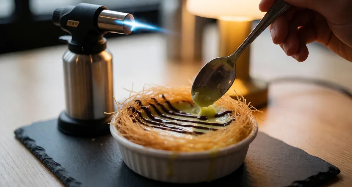 Dubai Chocolate Crème Brûlée Recipe (Pistachio, Kunafa, Caramel)