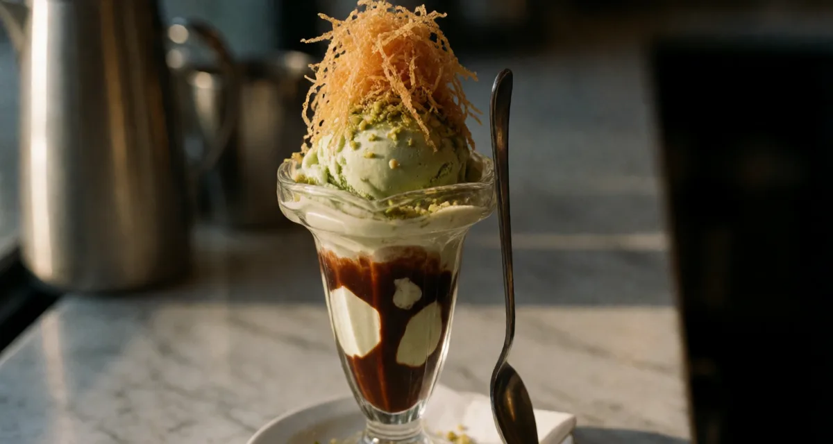 Knafeh Sundae Recipe (Pistachio Ice Cream + Crispy Kunafa Crown)